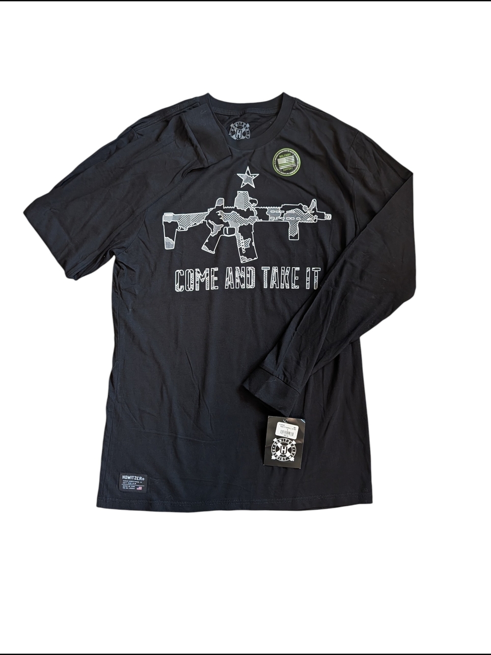 Black Long Sleeve Graphic Tee "Come and Take It" Men's Medium Howitzer